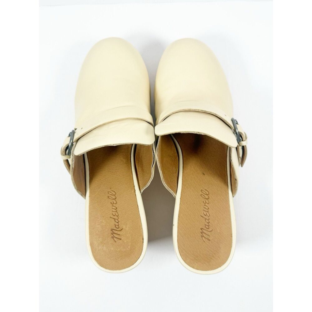 Madewell Monique Buckle Clogs Ivory Leather Chunky Wood Heel Buckle Slip On Sz 9 - Picture 8 of 16